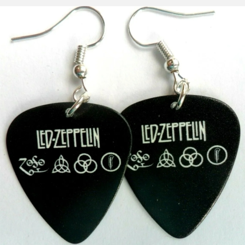 New Handmade 80's 90's Favorite Rock n Roll Band Guitar Pic Silver Earrings